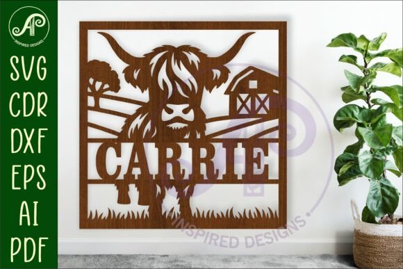 Download Highland Cow Name Sign Design for Laser - Cow name sign Collection