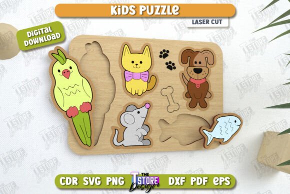 Download Kids Wooden Puzzle Laser Cut |Montessori - Kids Collection